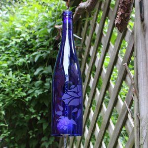 Blue Rose Wine Bottle Wind Chime